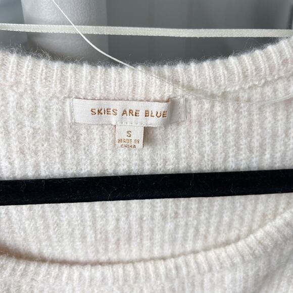 New Skies Are Blue Small S Cream Red Pink Cozy Striped Sweater Round Neck - Picture 8 of 11